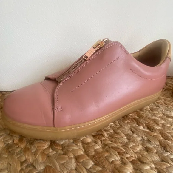 Pairs In Paris Blush Leather Zip Sneakers designed in Paris made in Portugal - Picture 7 of 16